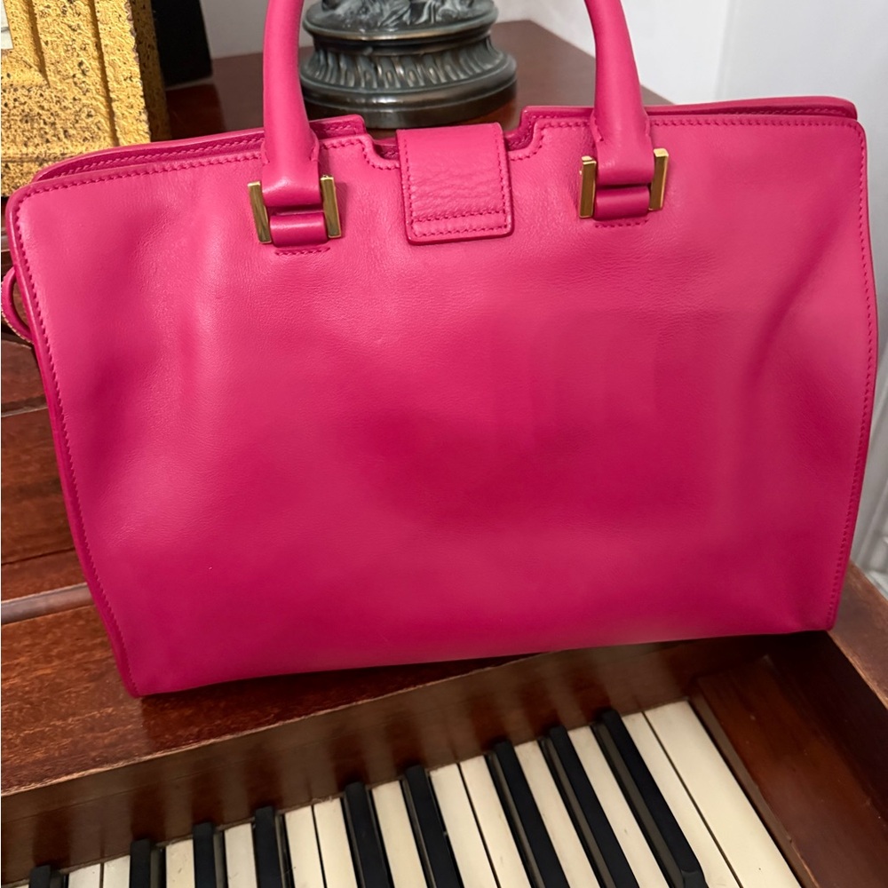 EUC Yves Saint Laurent Cabas Y Fuchsia Satchel with Gold Hardware - Picture 5 of 7